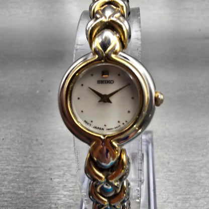 Seiko Watch Women 18mm MOP Dial Two Tone Round 1N00-1D19 New Battery Vintage0