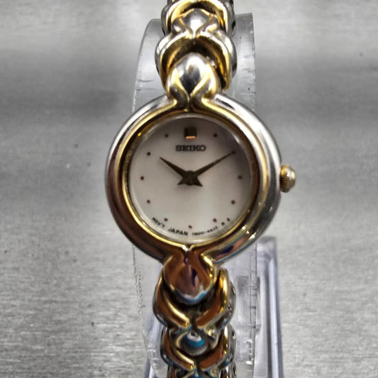 Seiko Watch Women 18mm MOP Dial Two Tone Round 1N00-1D19 New Battery Vintage0
