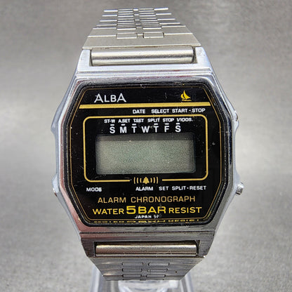 Seiko ALBA Digital Watch Men 31mm LCD Alarm Chrono Silver Tone Y7994750 PARTS0