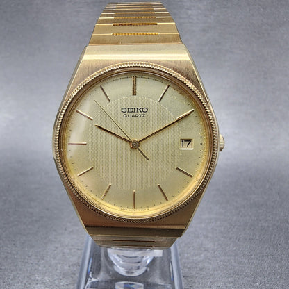 VTG Seiko Watch Men 32mm Gold Dial Gold Tone Date Round 64327019 PARTS0