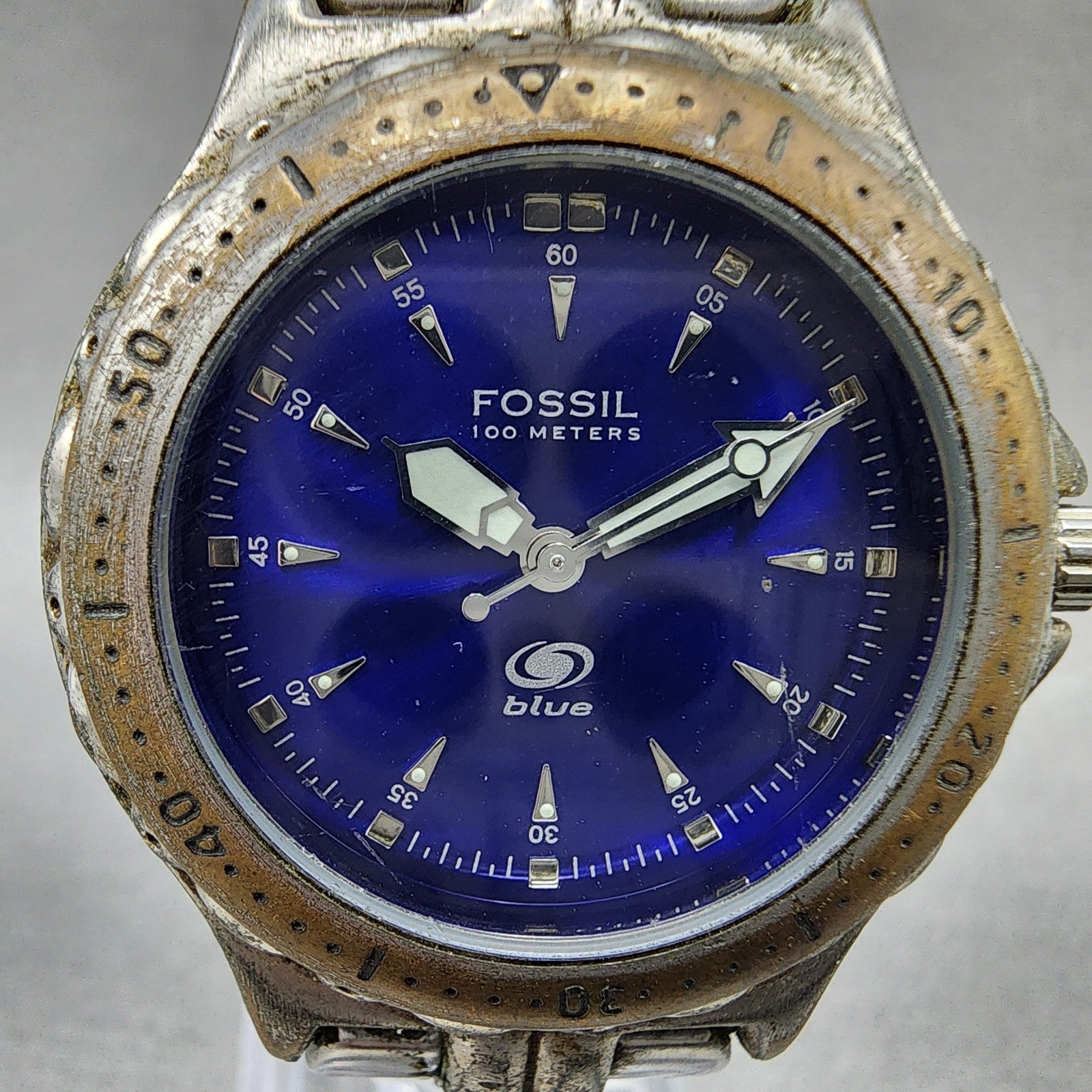 Fossil Blue Dive Watch Men 35mm Blue Dial Silver Tone AM3175 New Battery1