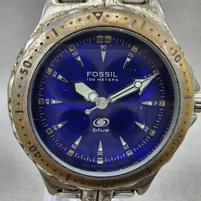 Fossil Blue Dive Watch Men 35mm Blue Dial Silver Tone AM3175 New Battery1