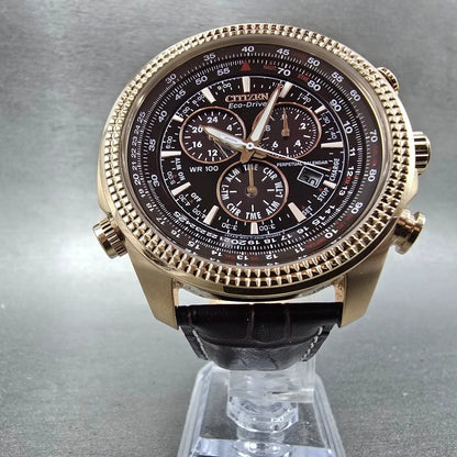 Citizen Eco-Drive Brycen Watch Men 48mm Brown Dial Rose Gold Chrono BL5403-03X5