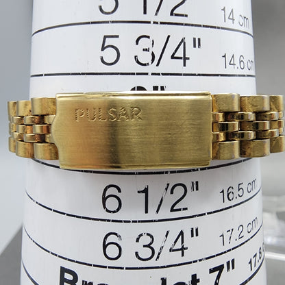 Pulsar Watch Women 24mm Green Dial Gold Tone Daydate Round V7830030 New Battery10