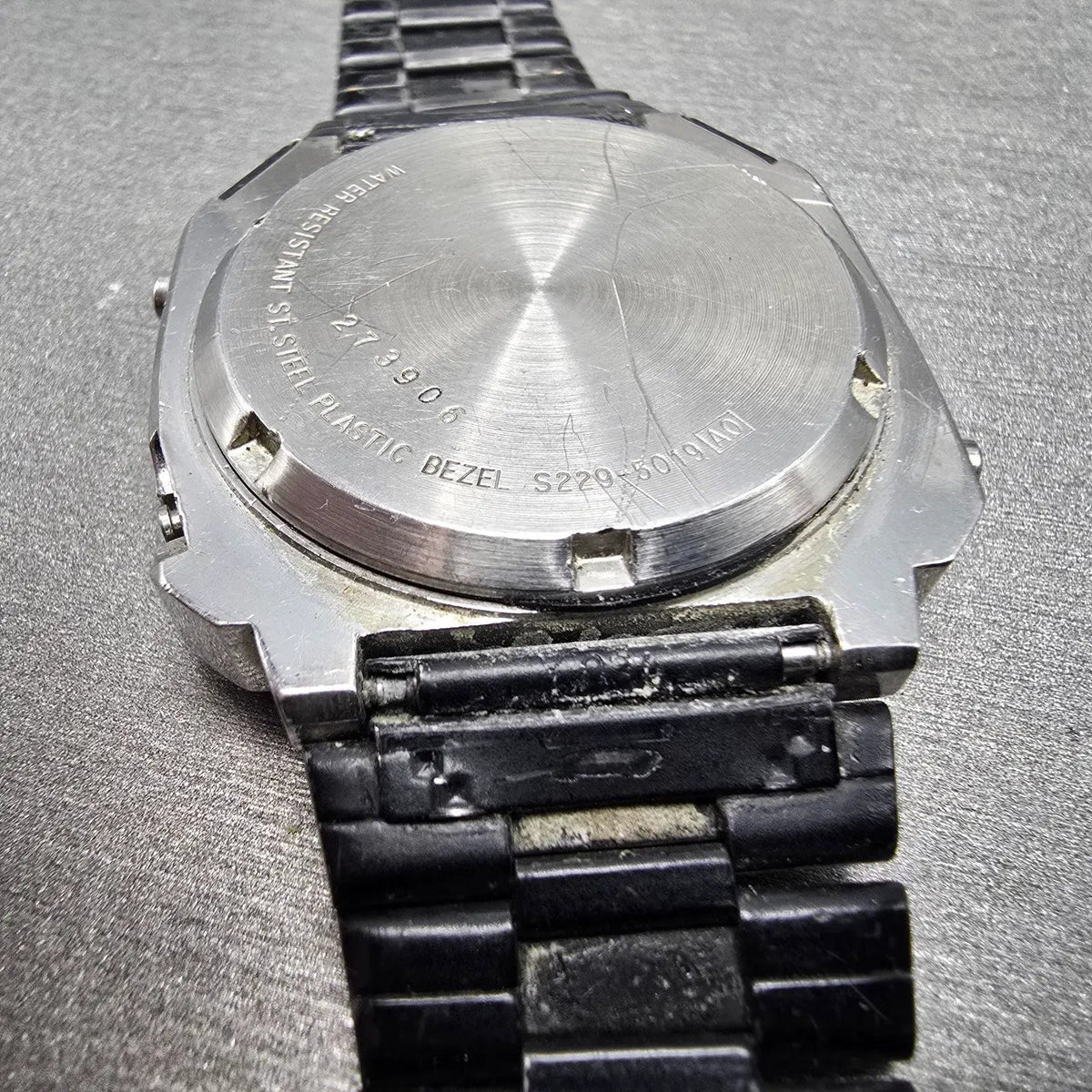 Seiko Pulse Watch Men 37mm Black Silver Chronograph Rectangle S229-5019 PARTS13