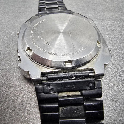 Seiko Pulse Watch Men 37mm Black Silver Chronograph Rectangle S229-5019 PARTS13