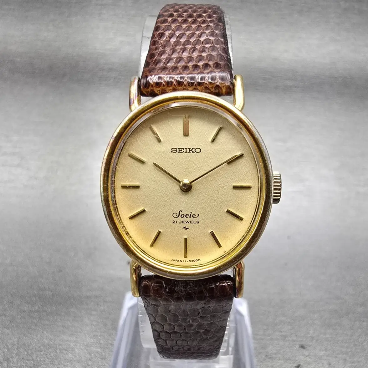 Seiko Socie Watch Women 23mm Champagne Dial Gold Tone Oval 11-8420 Manual Wind0