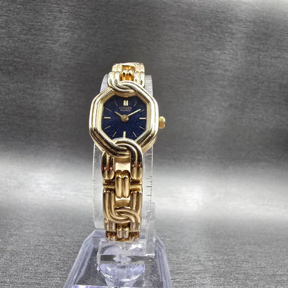 Citizen Watch Women 17mm Blue Dial Gold Tone Hexagon 3220-328353 New Battery5