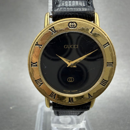 Gucci 3001L Watch Women 26mm Black Dial Gold Plated Round Vintage PARTS2