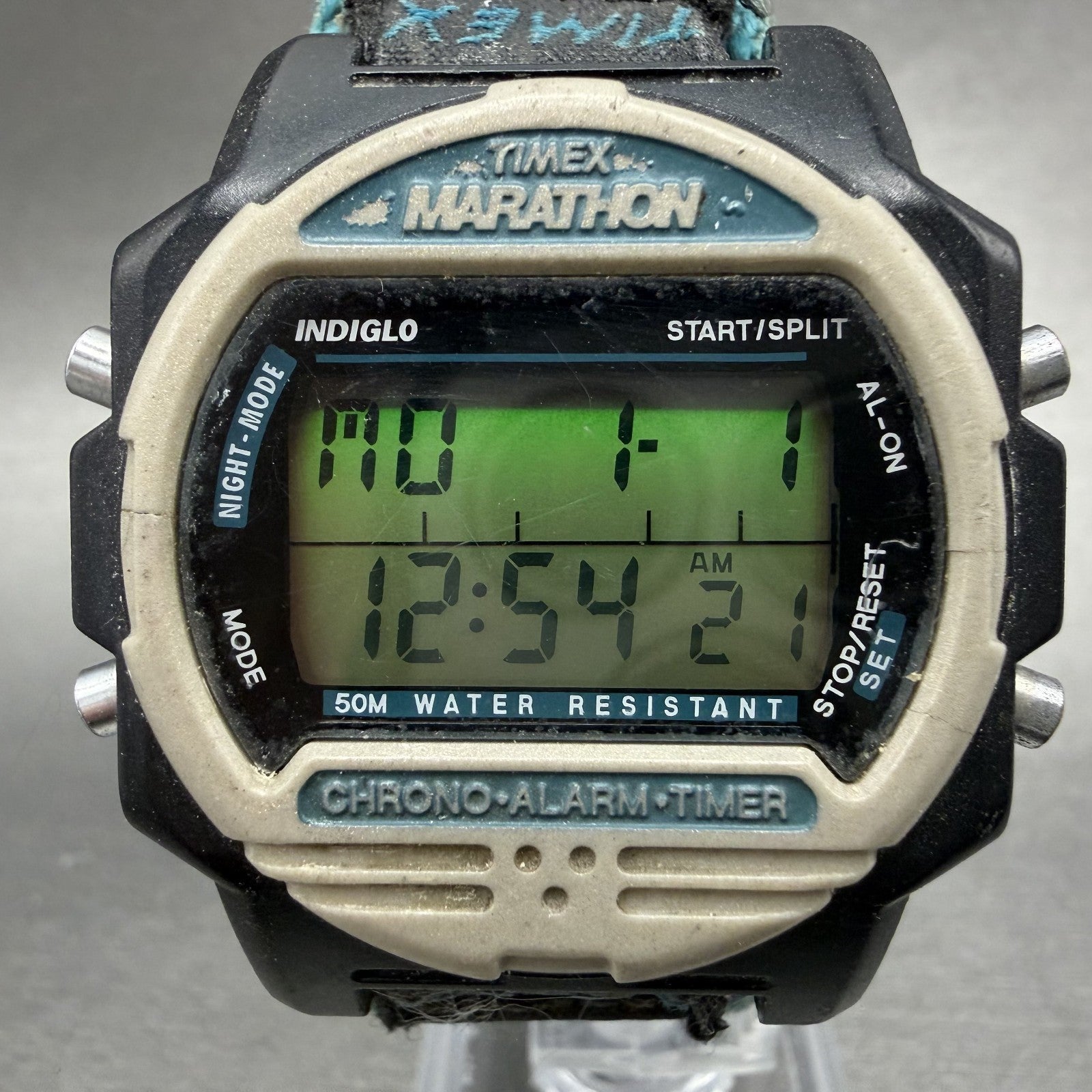 Timex Marathon Digital Watch Men 40mm LCD Black Tone Alarm Chrono New Battery1