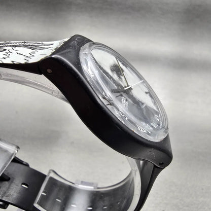 Swatch Gent GLANCE Watch Men 34mm Silver Dial Black Case Round GB149 New Batt L3