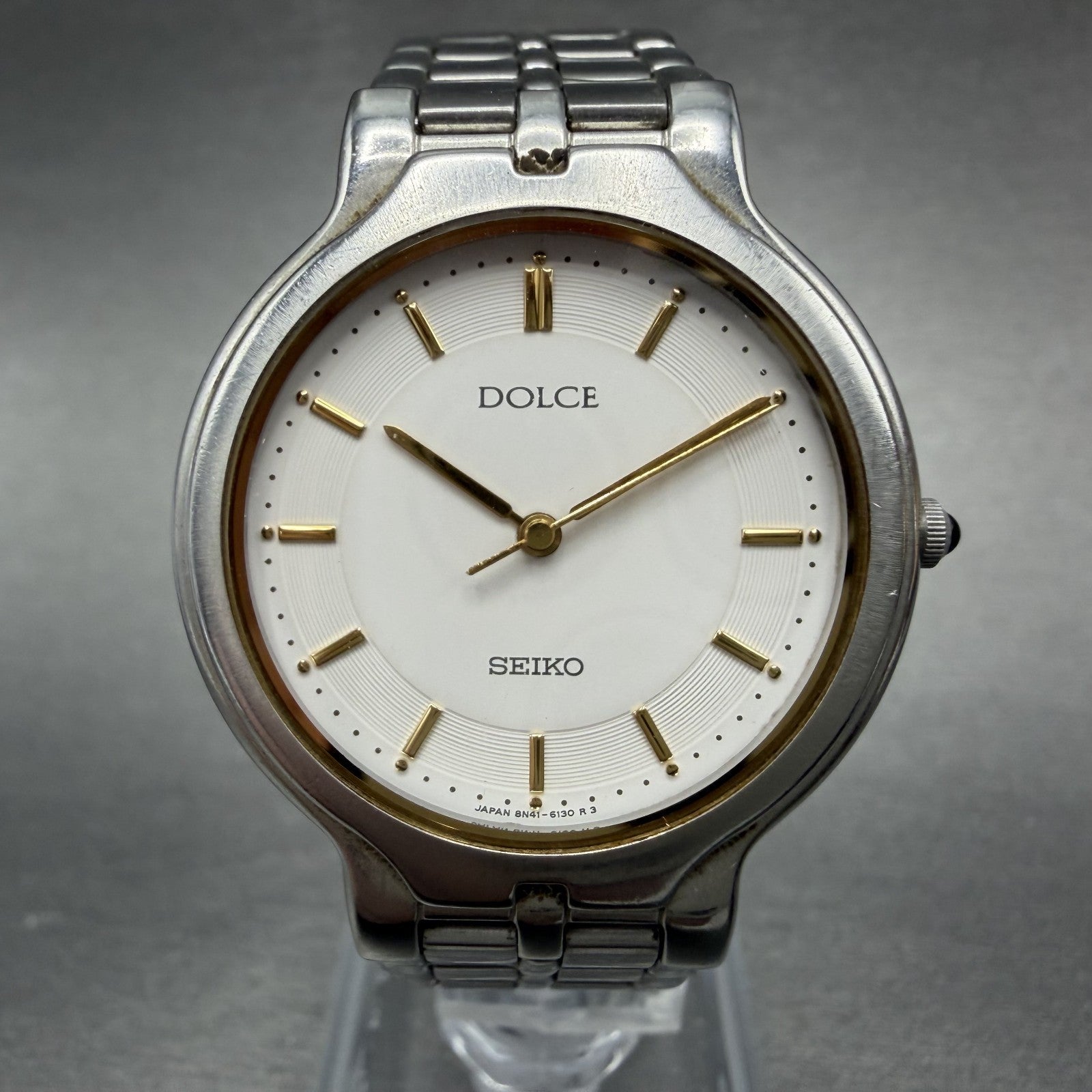 Seiko Dolce Watch Men 31mm White Dial Silver Tone Round 8n41-6100 New Battery2