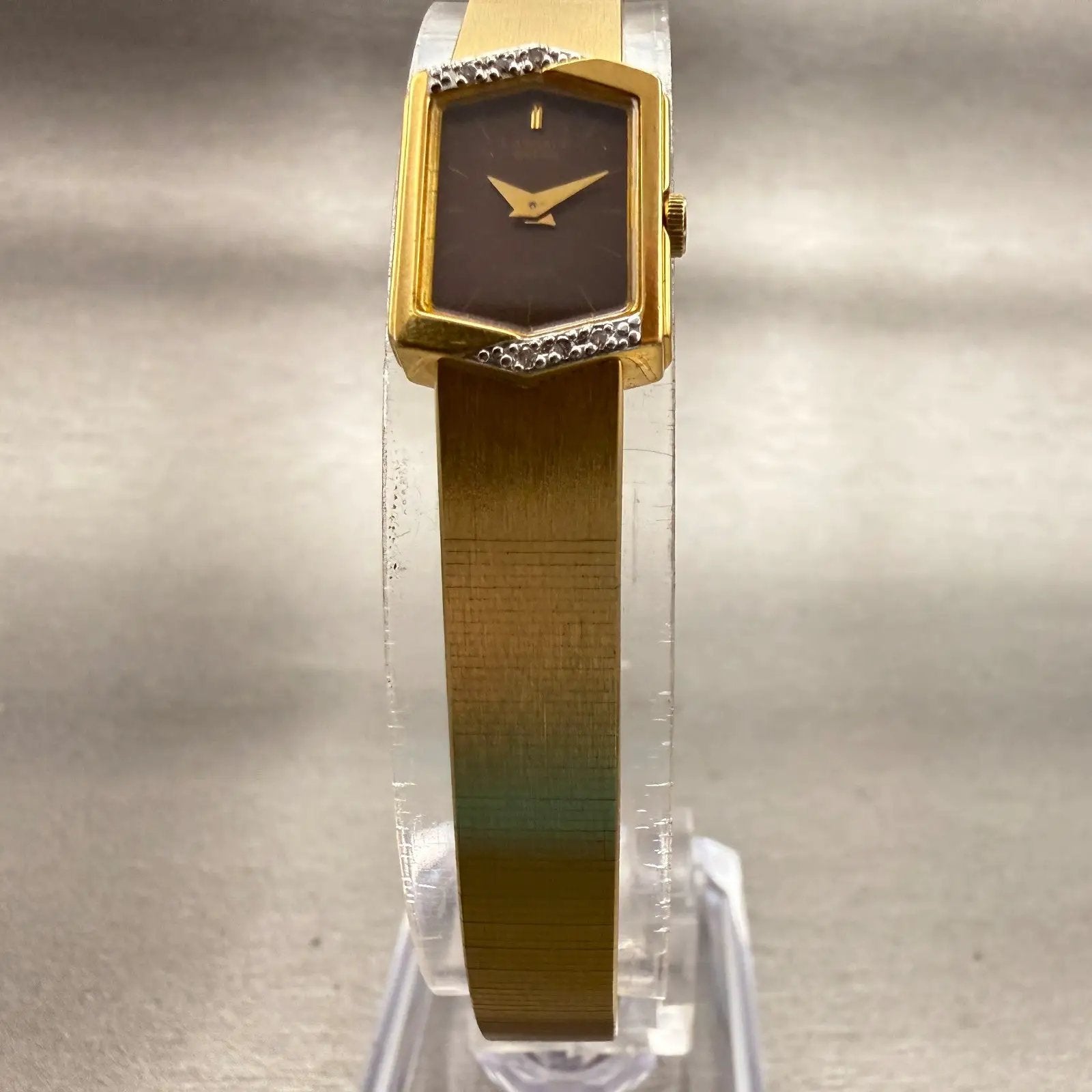 Seiko Watch Women 13mm Brown Dial Gold Tone Rectangle 1850-5039 New Battery VTG5
