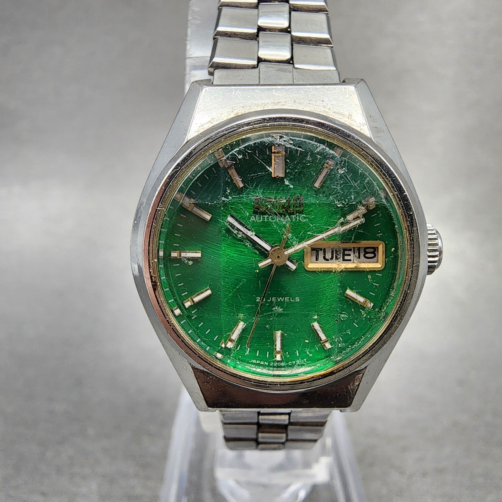 Seiko Automatic Watch Women 25mm Green Dial Silver Tone Daydate 22060410 Runs0