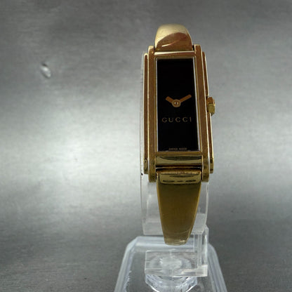 Gucci Tank Watch Women 14mm Black Dial Gold Tone Rectangle 109 New Battery5