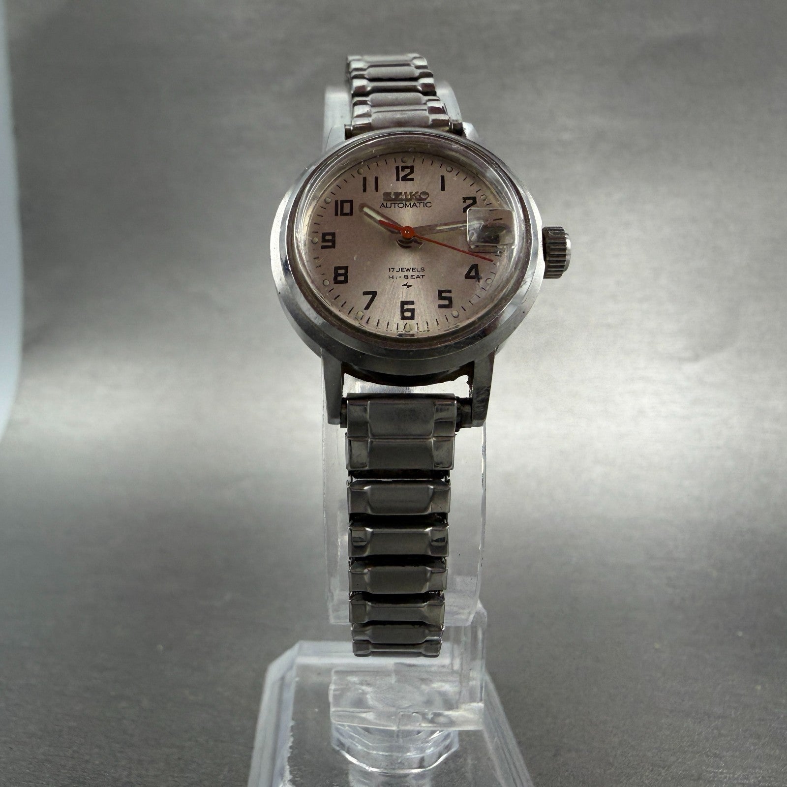 Seiko Automatic Watch Women 24mm Silver Dial Silver Tone Date 2205-0599 PARTS6