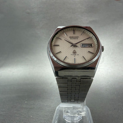 Seiko Type II Watch Men 36mm Silver Dial Silver Tone Daydate 7546-7000 New Batt5