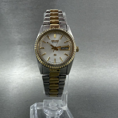 Seiko Watch Women 24mm White Dial Two Tone Daydate Round 3E23-0A69 New Batt MKA5