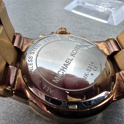 Michael Kors Dylan Chronograph Watch Women 41mm Pink Dial Rose Gold Tone NewBatt9