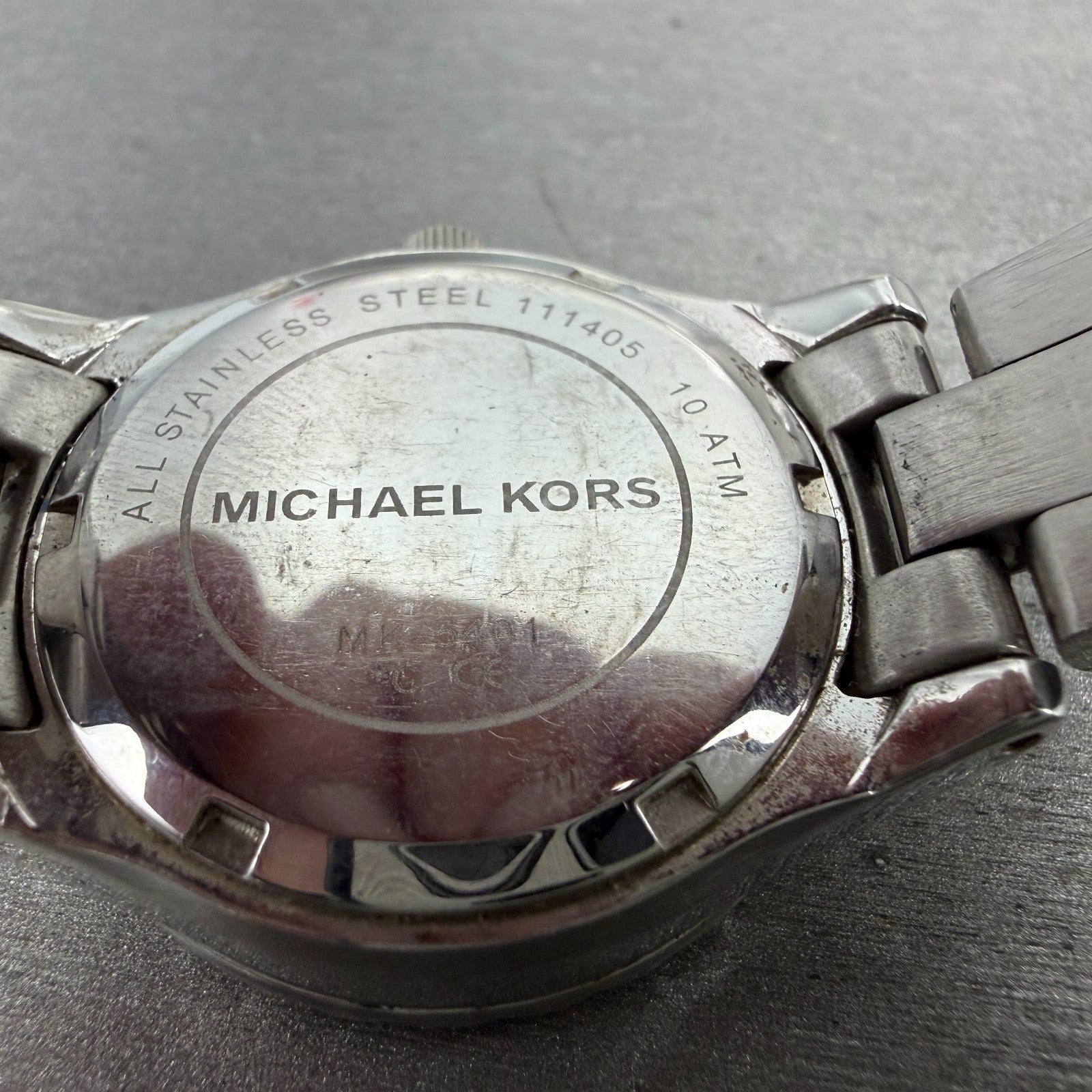 Michael Kors Madison Watch Women 33mm MOP Dial Silver Tone Date MK-5401 New Batt9