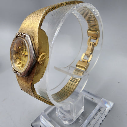 VTG Bulova Accutron Watch Women Gold Tone Gold Dial Diamond Bezel New Battery