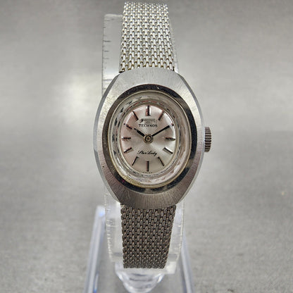 Technos Star lady Watch Women 19mm Silver Dial Steel Oval Manual Wind Runs VTG0