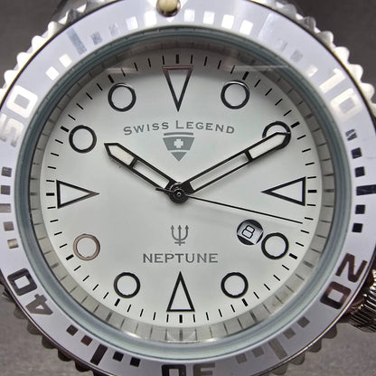 Swiss Legend Neptune Watch Men 52mm White Dial Steel Date Round New Battery1