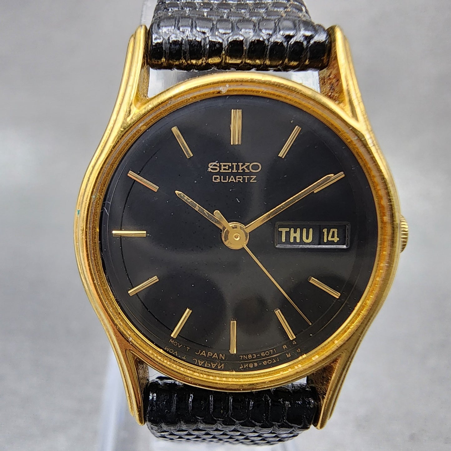 Seiko Watch Women 22mm Black Dial Gold Tone Daydate 7n836021 New Battery1