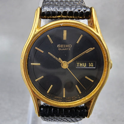 Seiko Watch Women 22mm Black Dial Gold Tone Daydate 7n836021 New Battery1