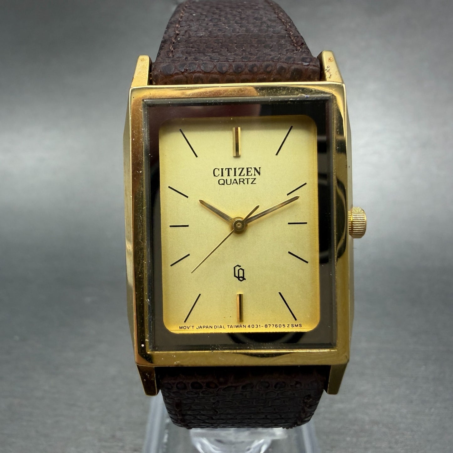 Citizen CQ Tank Watch Unisex 24mm Champagne Dial Gold Tone Rectangle New Bat NOS0