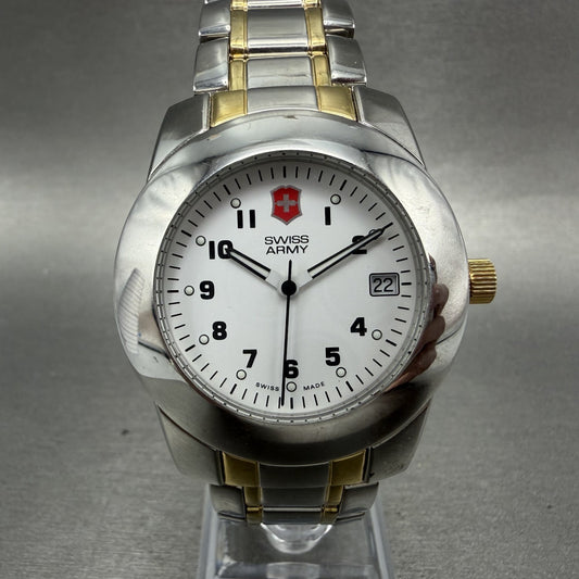 Victorinox Swiss Army Peak Watch Men 38mm White Dial Two Tone Date New Battery0