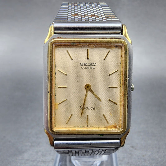 Seiko Dolce Tank Watch Men 25mm Champagne Dial Two Tone 9520-5130 New Batt READ!