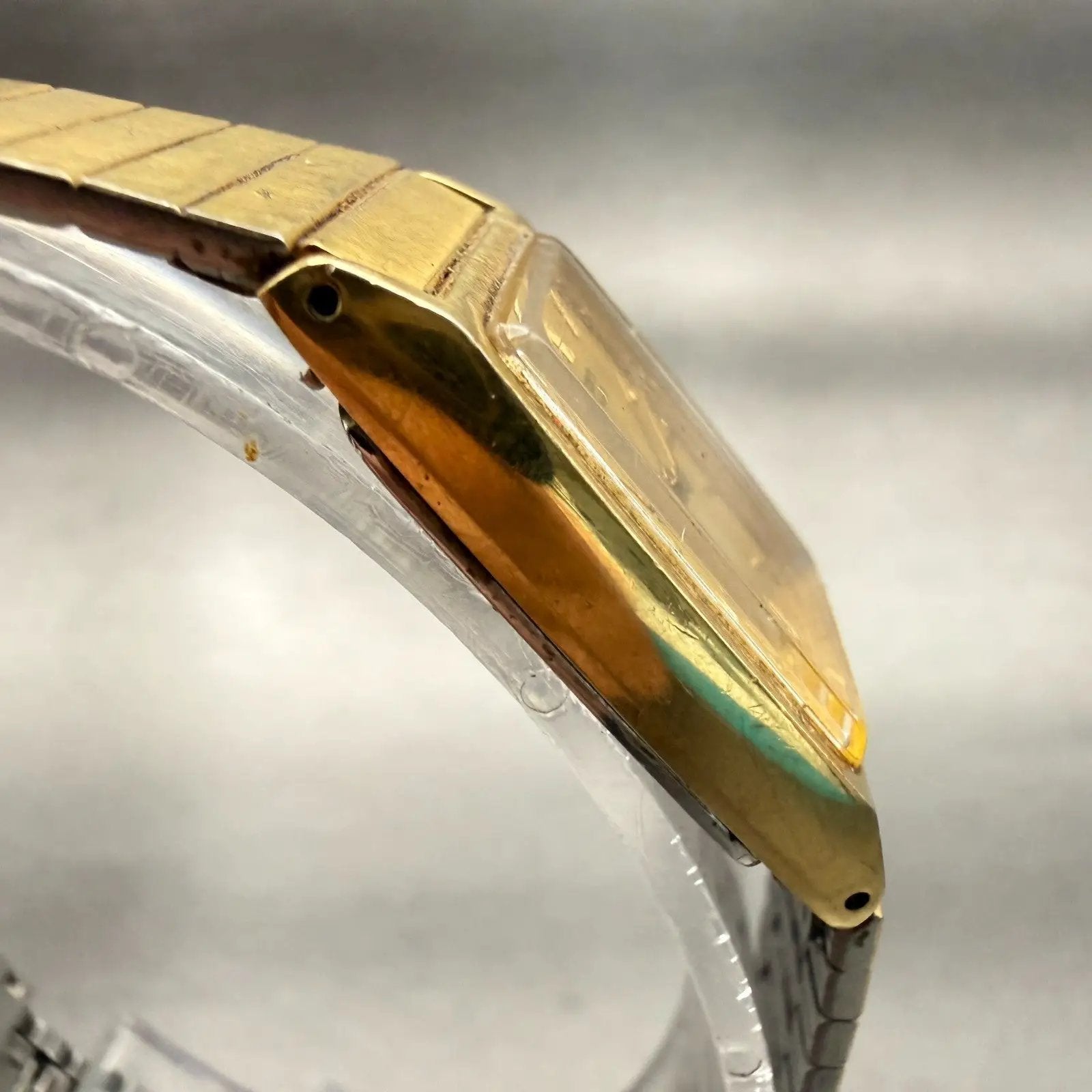 Seiko Watch Women 17mm Gold Dial Gold Tone Rectangle 2C20-5830 New Battery VTG3
