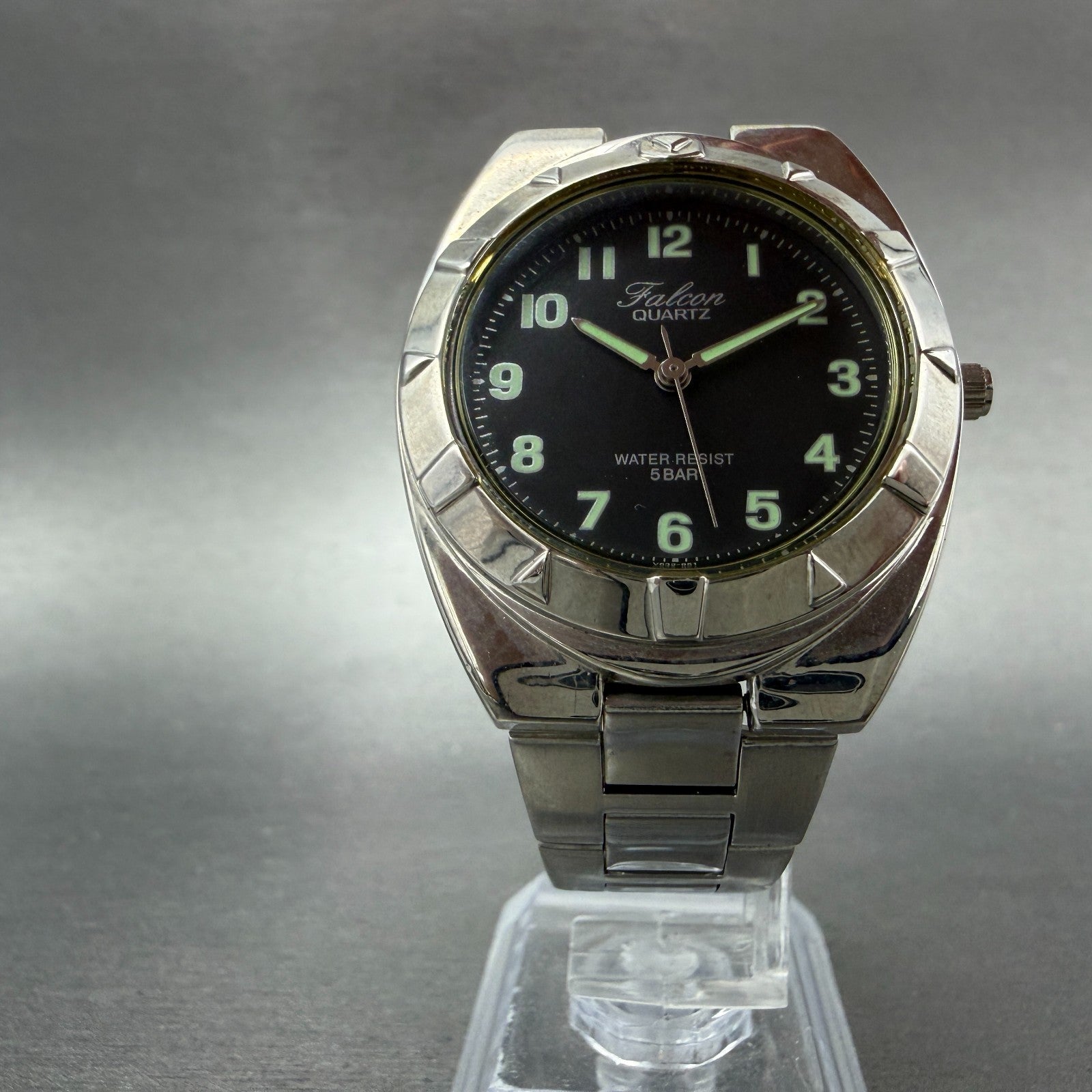 Citizen Q&Q Falcon Watch Men 34mm Blac dial Silver Tone Round New Battery5