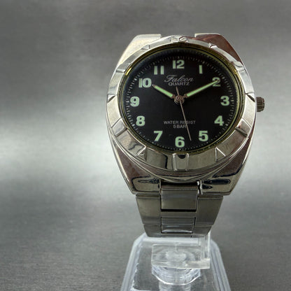 Citizen Q&Q Falcon Watch Men 34mm Blac dial Silver Tone Round New Battery5