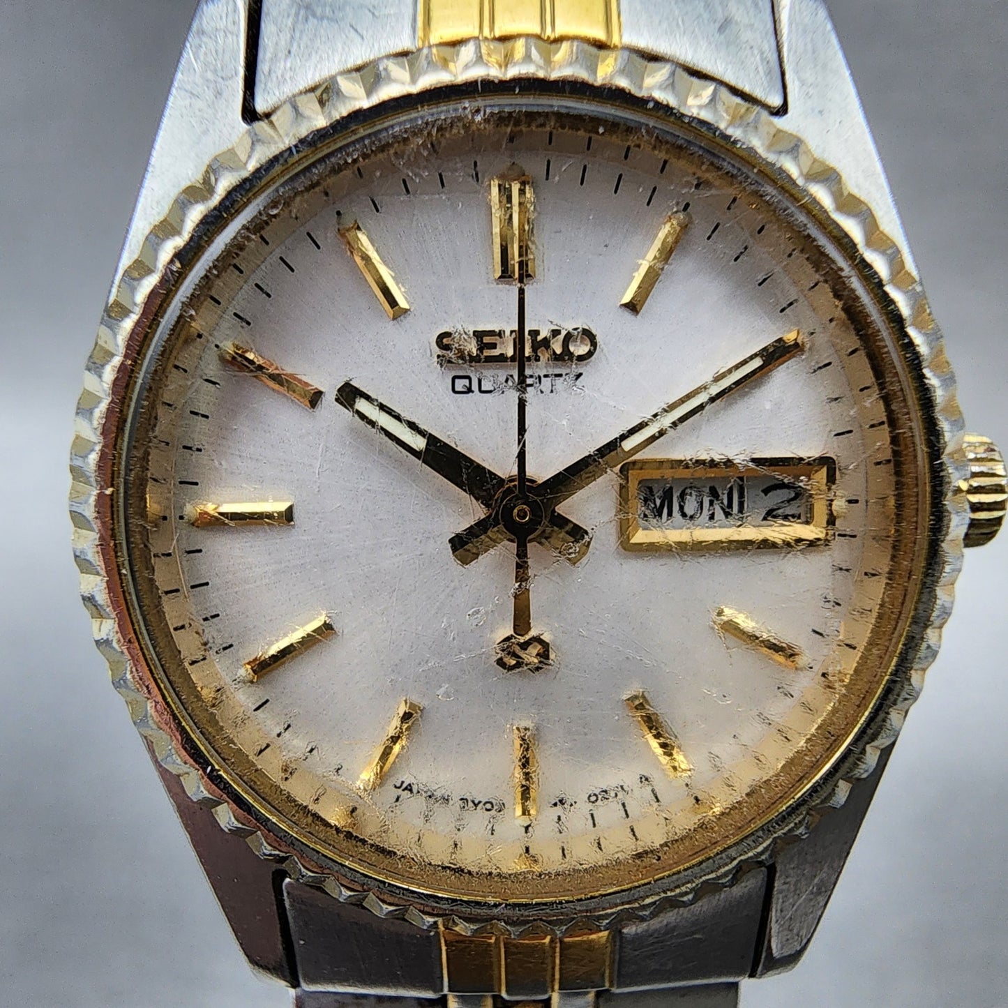 Seiko SQ Watch Women 24mm White Dial Two Tone Daydate 3y030169 New Battery ABC1