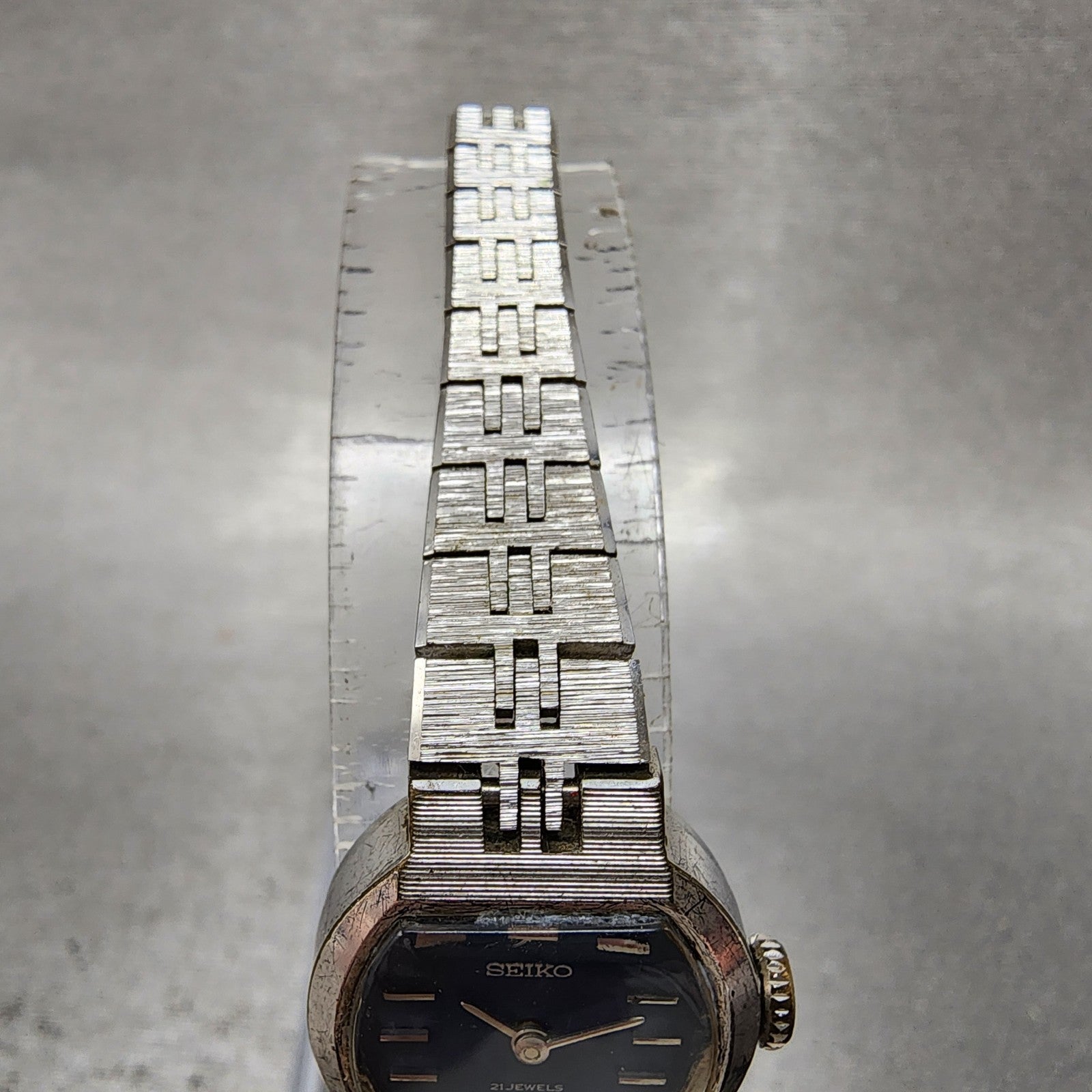 Seiko Watch Women 19mm Blue Dial Silver Tone Oval Manual 103600 Runs4