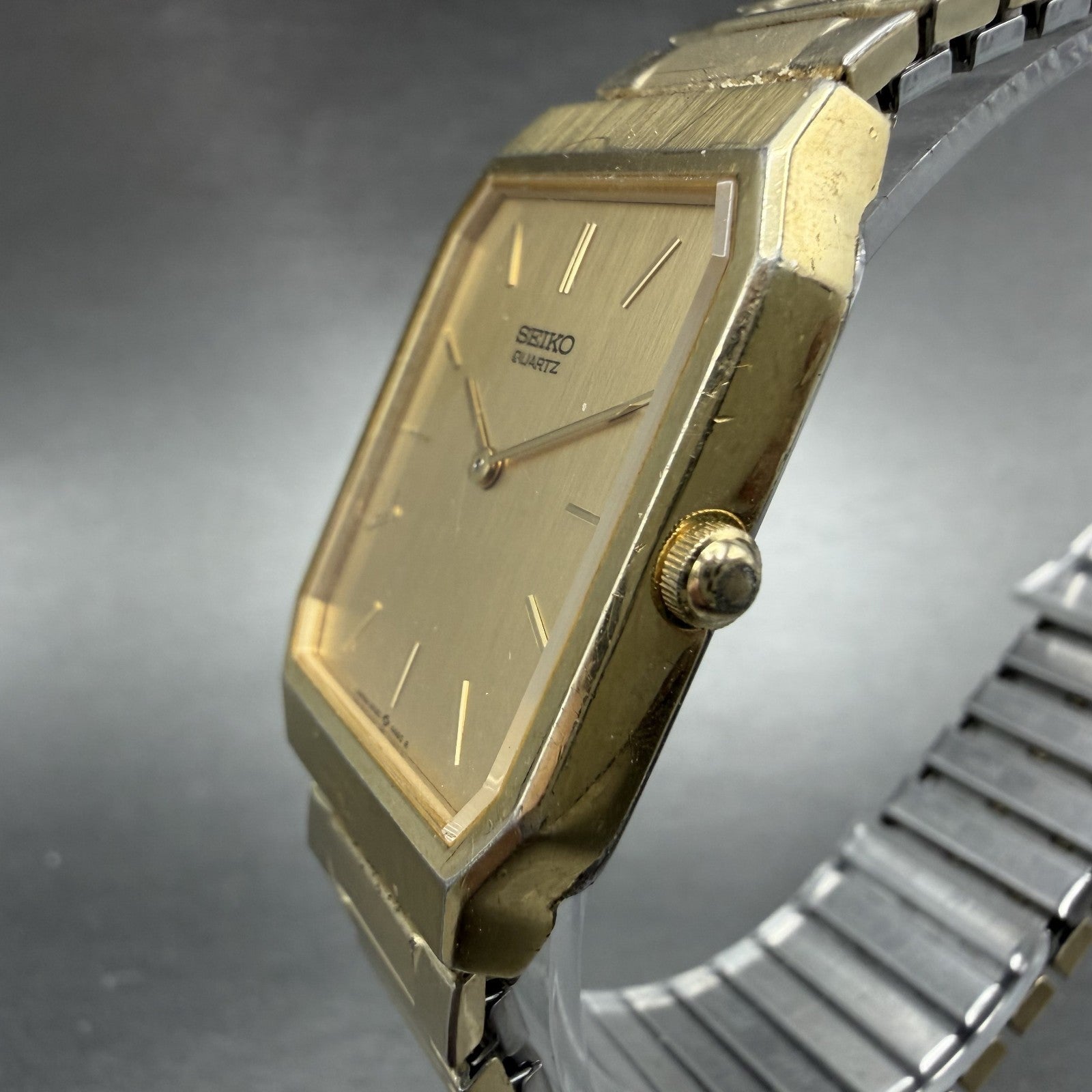 Seiko Tank Watch Men 25mm Champagne Dial Gold Tone 6530-5790 New Battery2