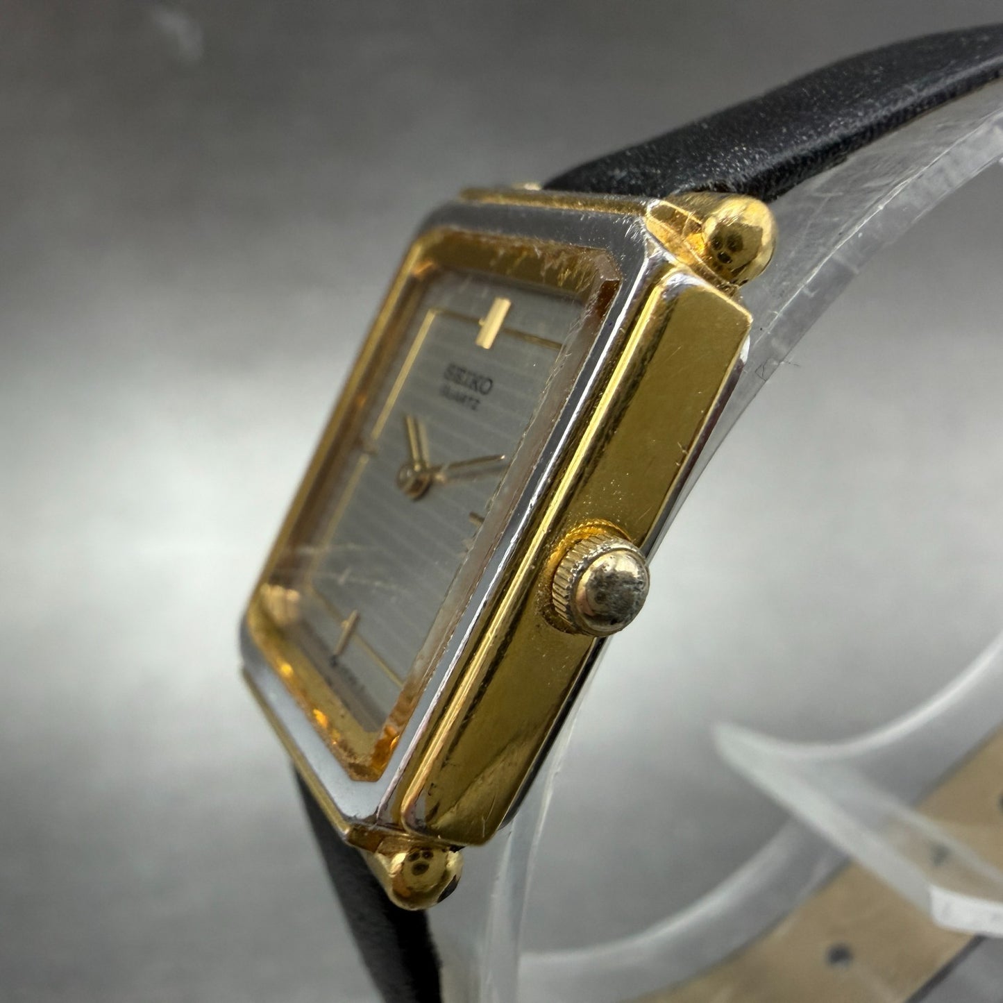 Seiko Tank Watch Women 17mm Silver Dial Two Tone Rectangle 2P20-5D70 New Battery2