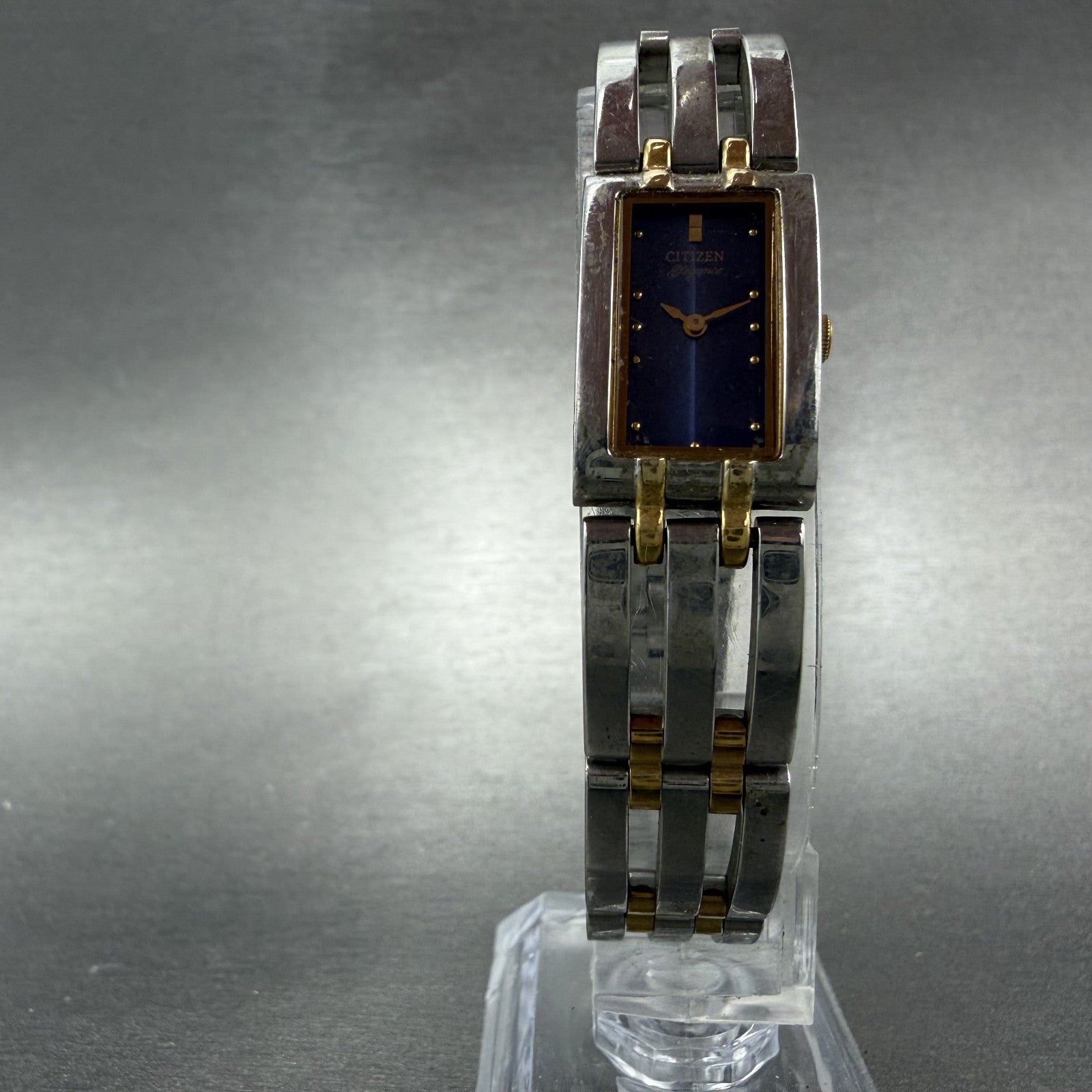 Citizen Elegance Tank Watch Women 14mm Blue Dial TwoTone 5421-H24148 New Battery5