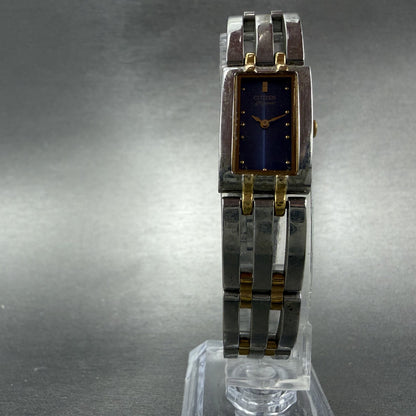 Citizen Elegance Tank Watch Women 14mm Blue Dial TwoTone 5421-H24148 New Battery5