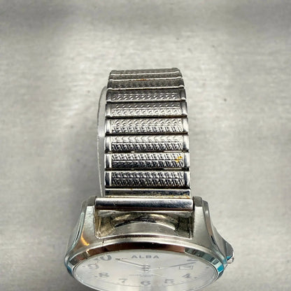 Seiko Alba Watch Men 37mm Silver Dial Silver Tone Date Round VX32-K007 New Batt4