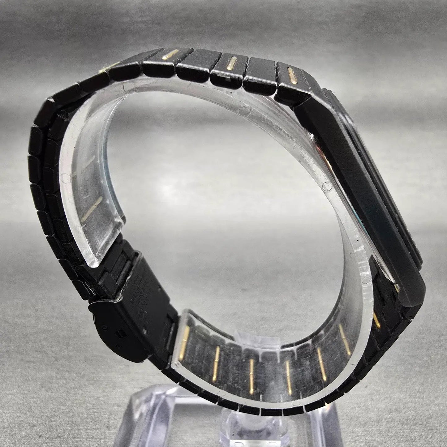 Seiko Watch Men 25mm Black Dial Black Tone Date Rectangle 2A32-5059 New Battery8