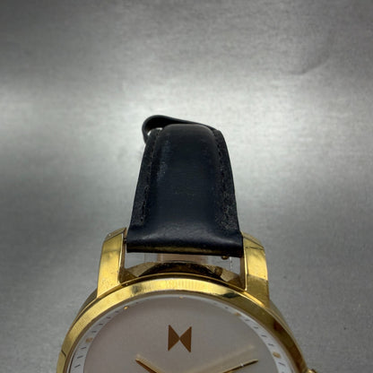 MVMT Boulevard Watch Women 38mm White Dial Gold Tone Date Leather New Battery AB4