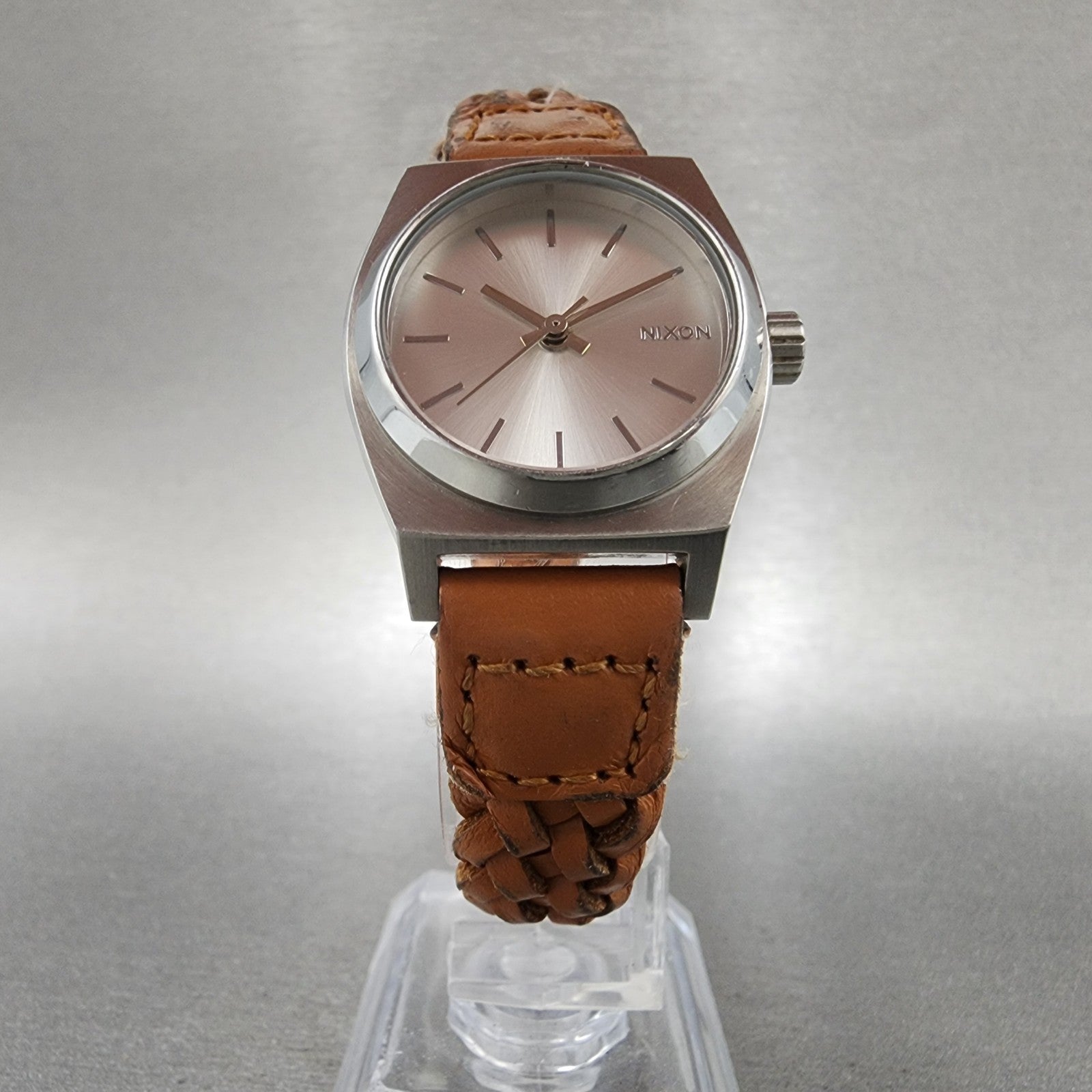 Nixon Time Teller Watch Women 26mm Silver Dial Silver Tone Round New Battery5