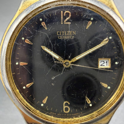 Citizen Watch Men 35mm Black Dial Gold Tone Date Round 6110-S42076 New Battery1