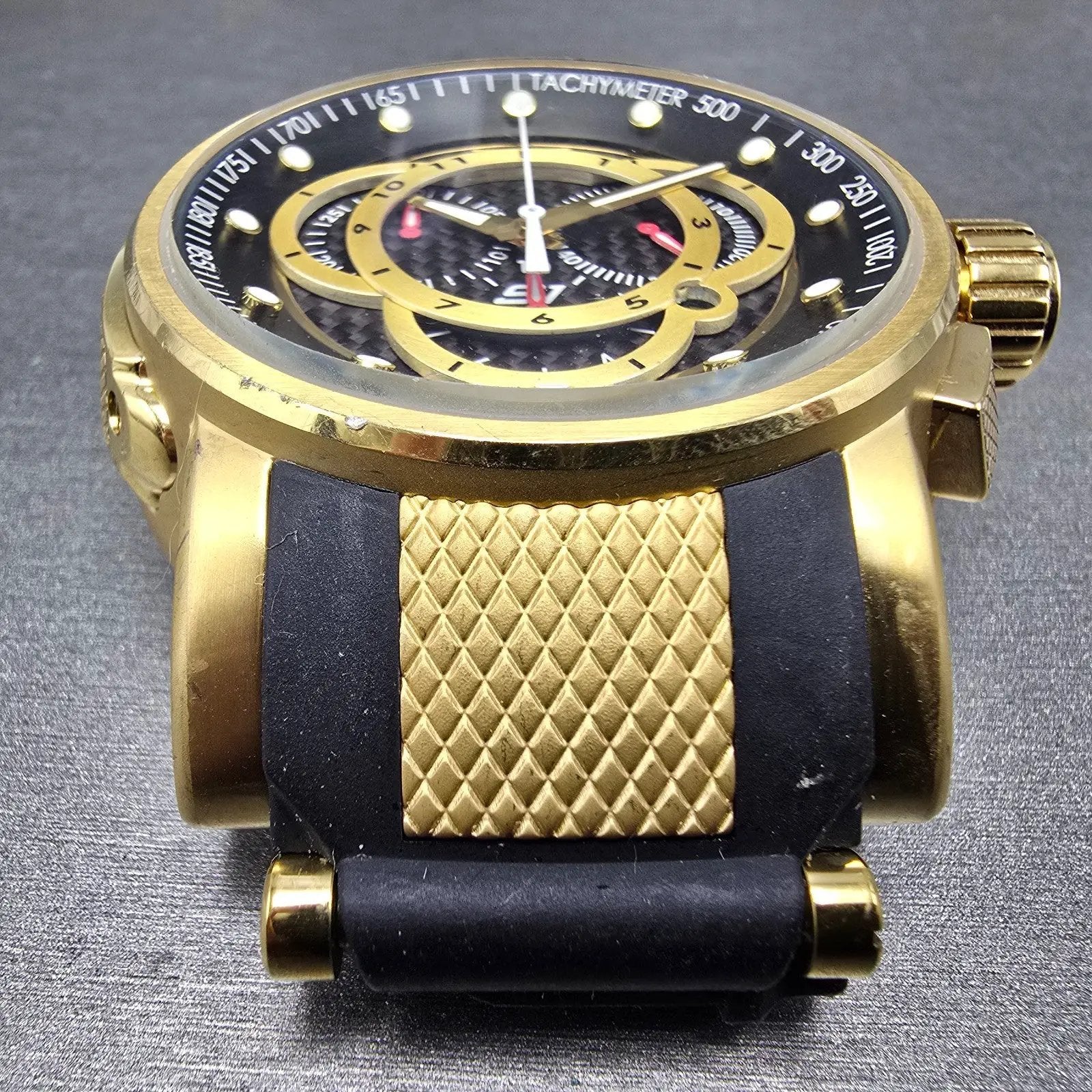Invicta S1 Chronograph Watch Men 51mm Black Dial Gold Tone Date 0896 New Battery2
