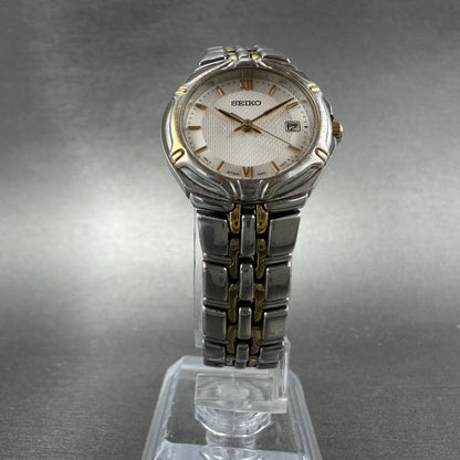 Seiko Watch Women 26mm Silver Dial Two Tone Date Round 7n82-0at0 New Battery IOJ5