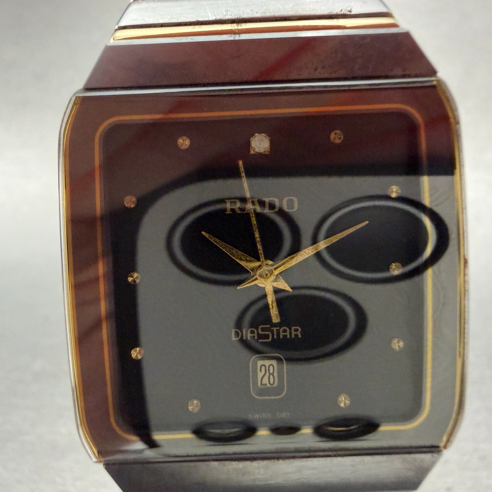 Rado Jubile Watch Men 28mm Black Dial Two Tone Date Rectangle 129.0266.3 NewBat1