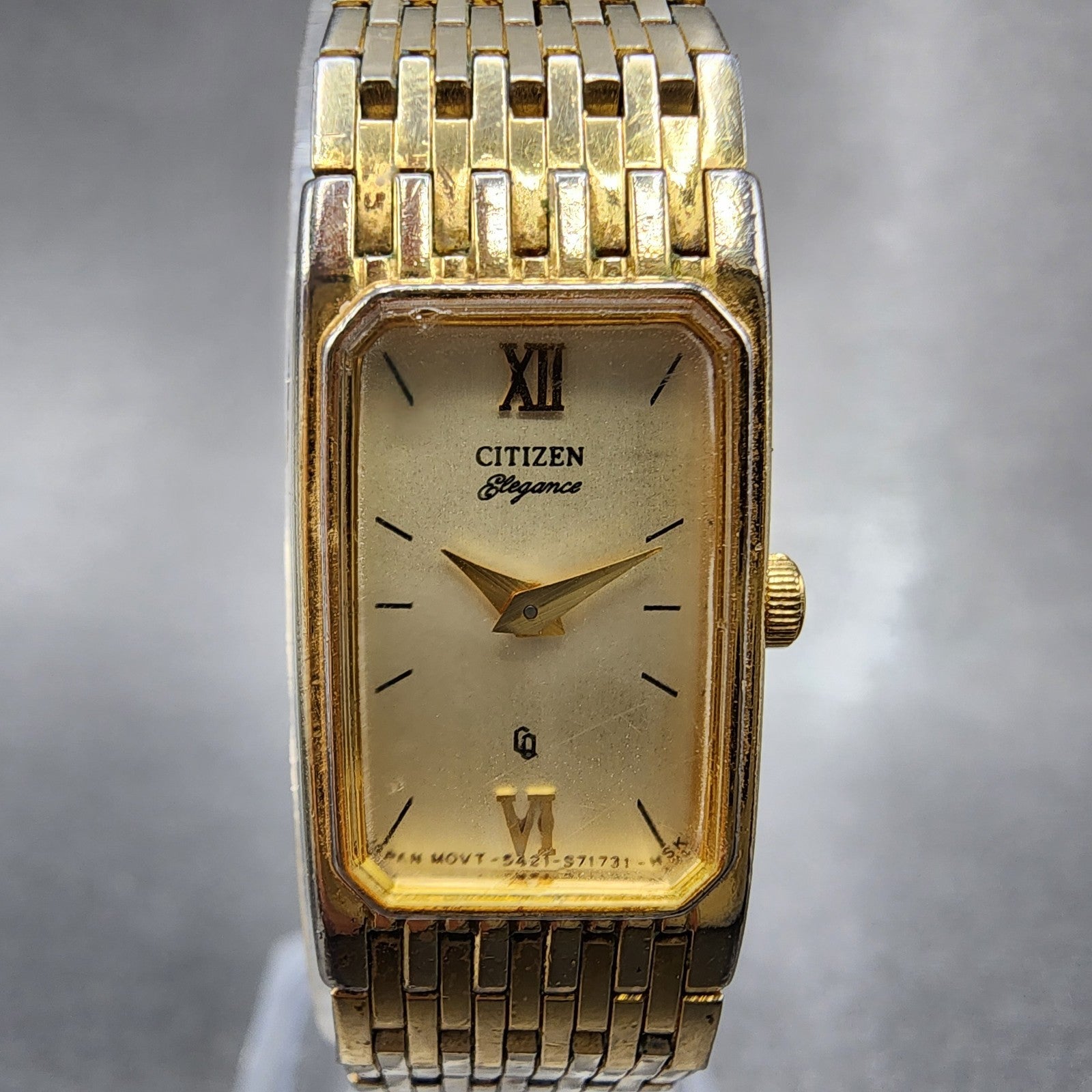 Citizen Tank Watch Women 14mm Champagne Dial Gold Tone 5421S26232 New Battery1